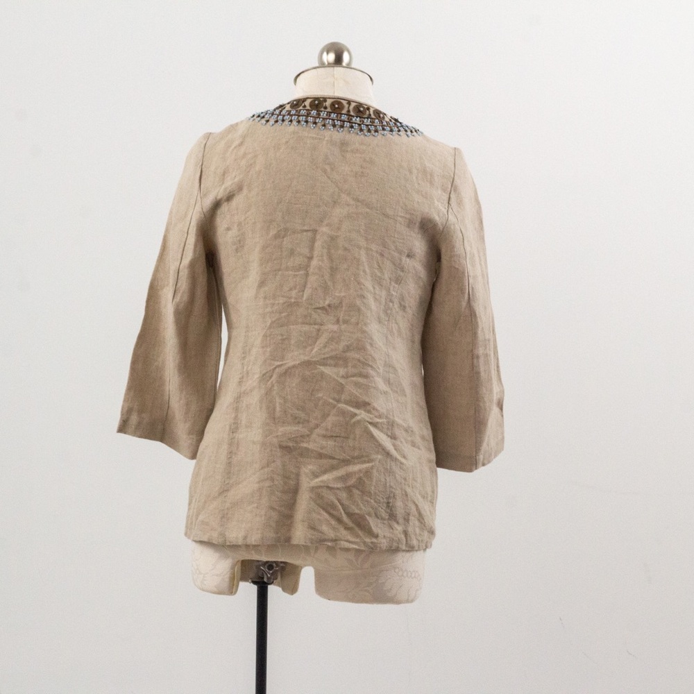 Chico's XS S Linen Embellished Blazer Jacket Layer - Picture 7 of 12